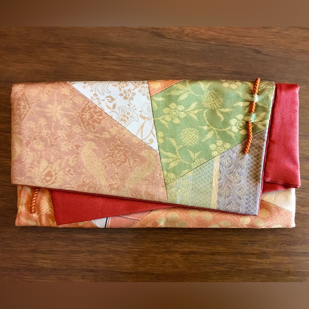 Vintage Hokkaido Hand Woven Folks Craft Silk Clutch in Original Box w Papers
